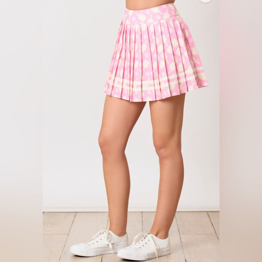 PINK PICKLEBALL PRINT SKIRT WITH SHORTS