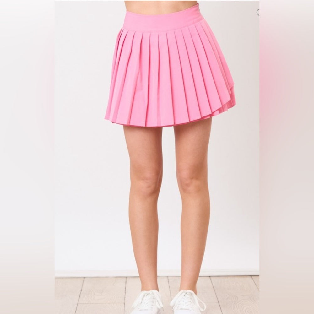 PLEATED WRAP SKIRT WITH SHORTS IN PINK