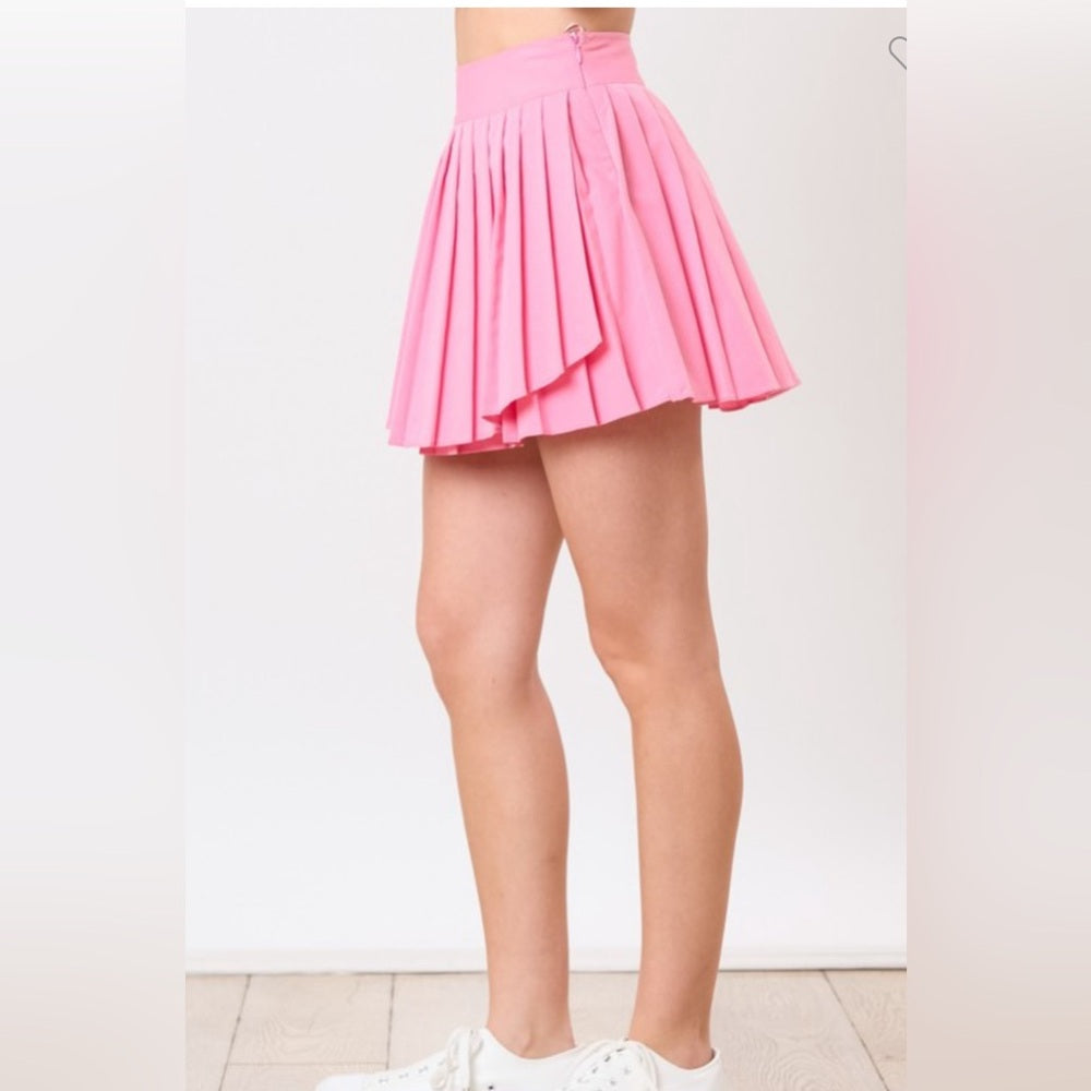 PLEATED WRAP SKIRT WITH SHORTS IN PINK