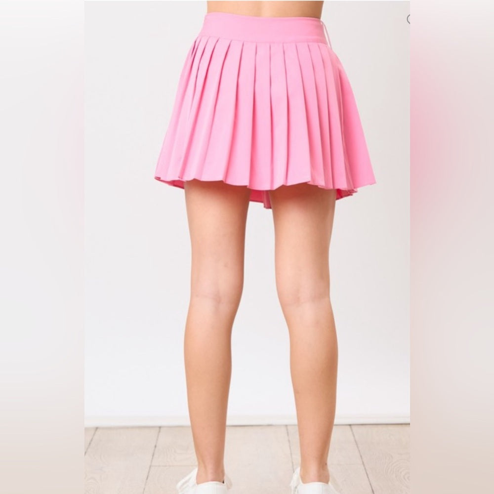 PLEATED WRAP SKIRT WITH SHORTS IN PINK