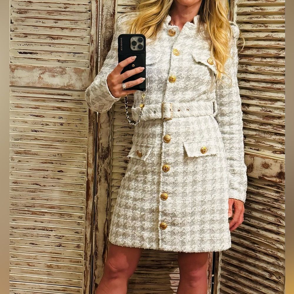 Elena White Silver Tweed Blazer Dress- New Arrival