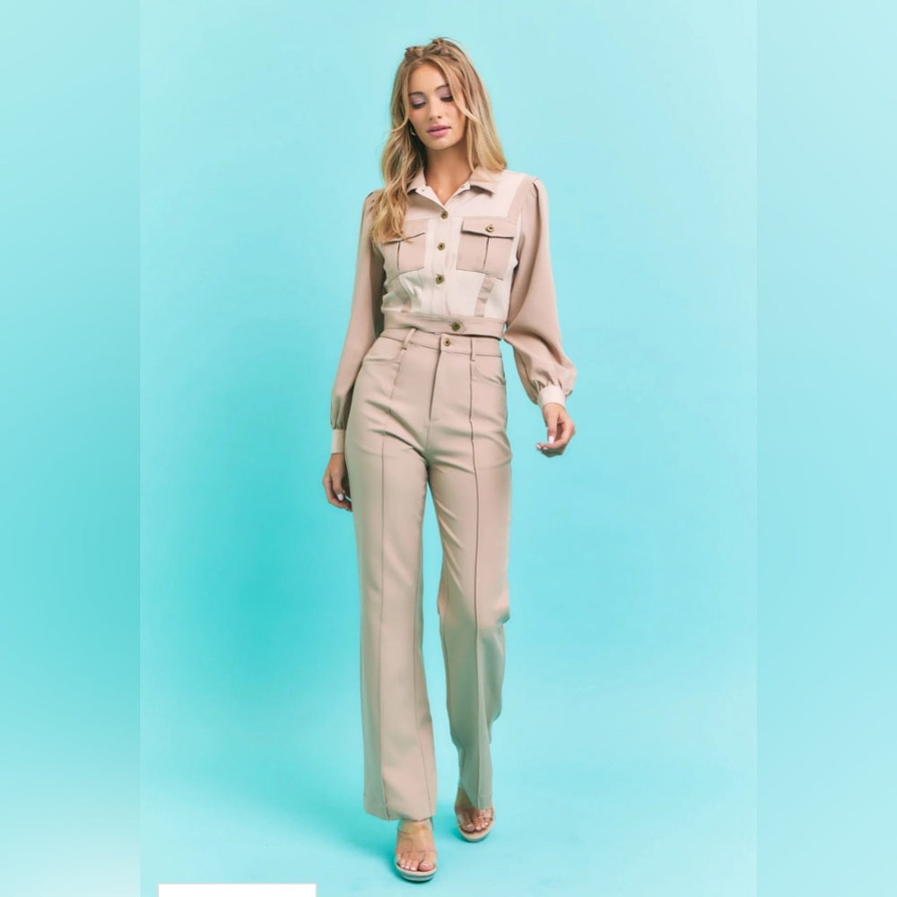 WOVEN TWO TONE JACKET AND PANT SET