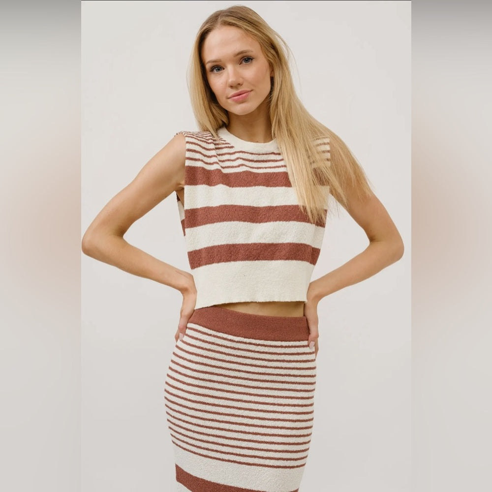 KNITTED STRIPE SET- CROP TOP AND MIDI SKIRT