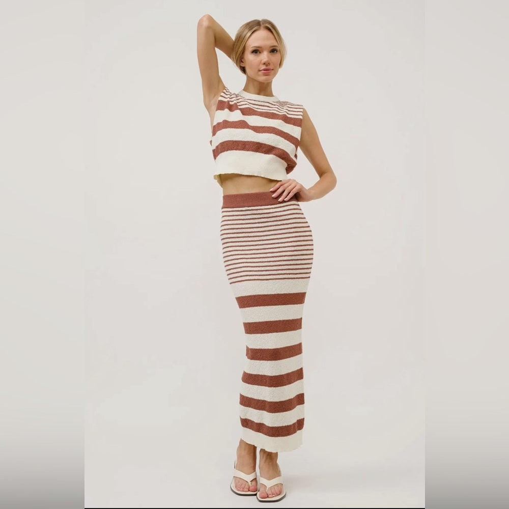 KNITTED STRIPE SET- CROP TOP AND MIDI SKIRT