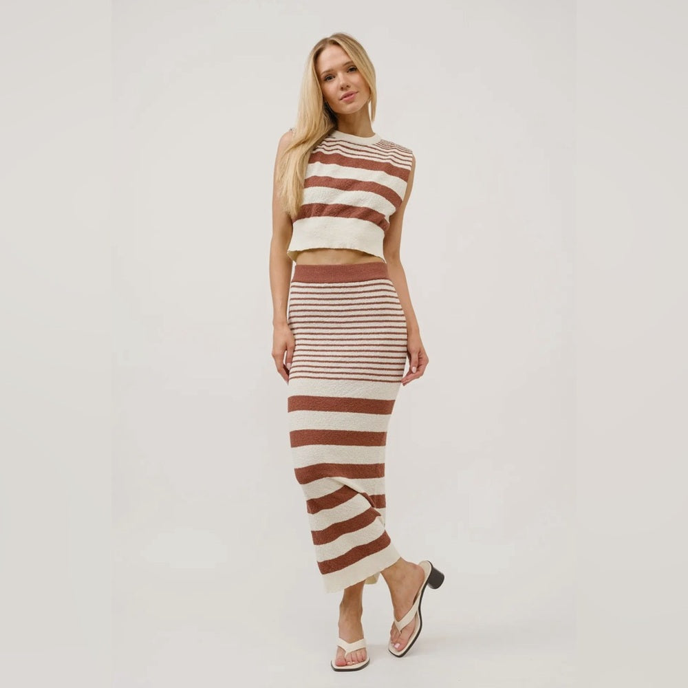 KNITTED STRIPE SET- CROP TOP AND MIDI SKIRT