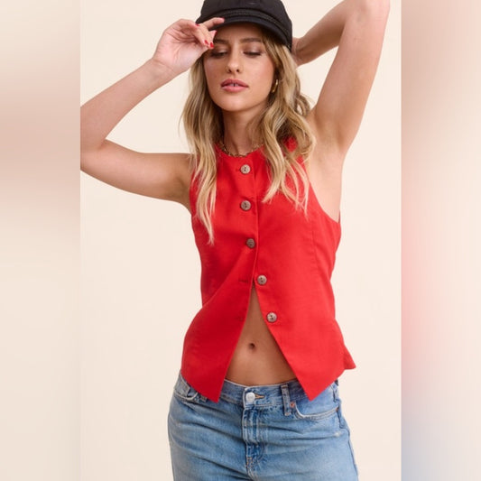 SCARLET ROUND NECK SLEEVELESS VEST