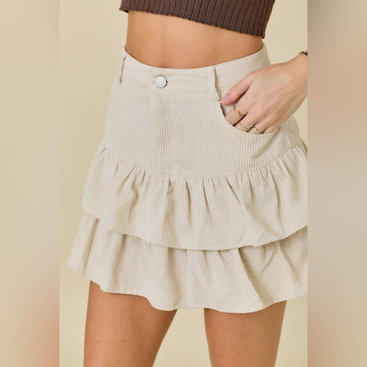 DOUBLE TIERED CORDUROY MINI SKORT