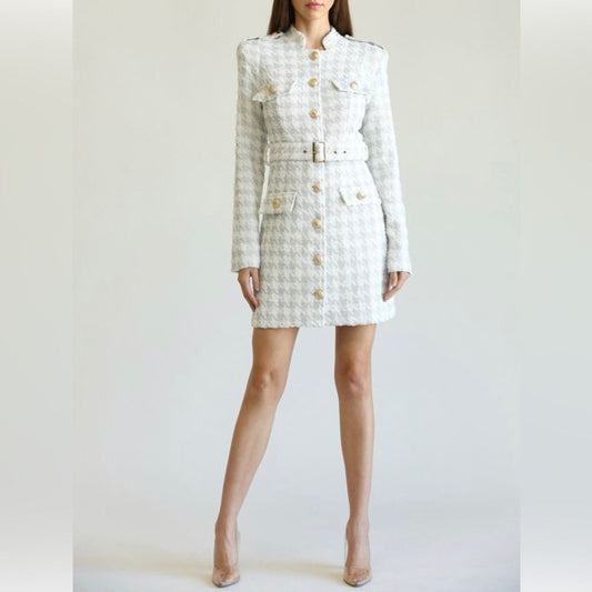 Elena White Silver Tweed Blazer Dress- New Arrival