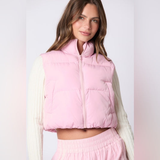 PINK PUFFER VEST WITH SATIN BOW