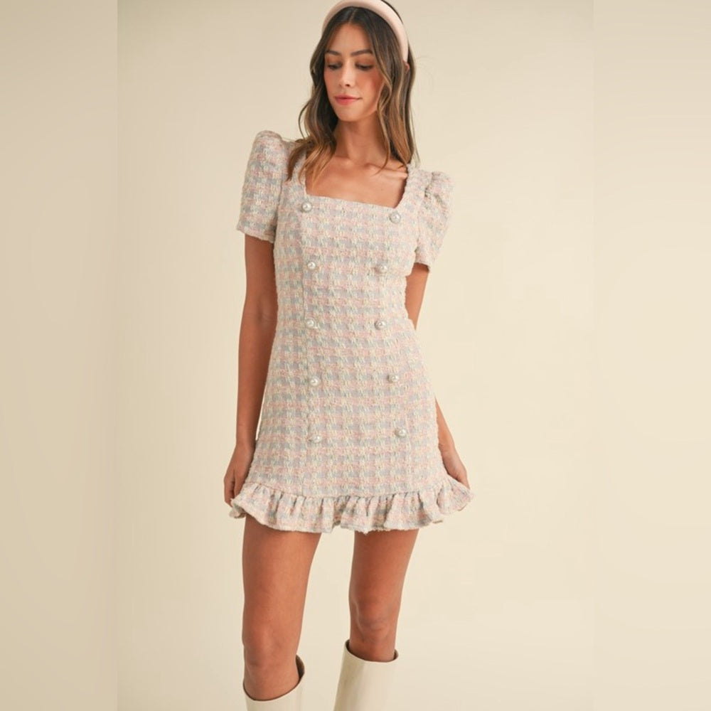 EMILY PEARL BUTTON MINI DRESS