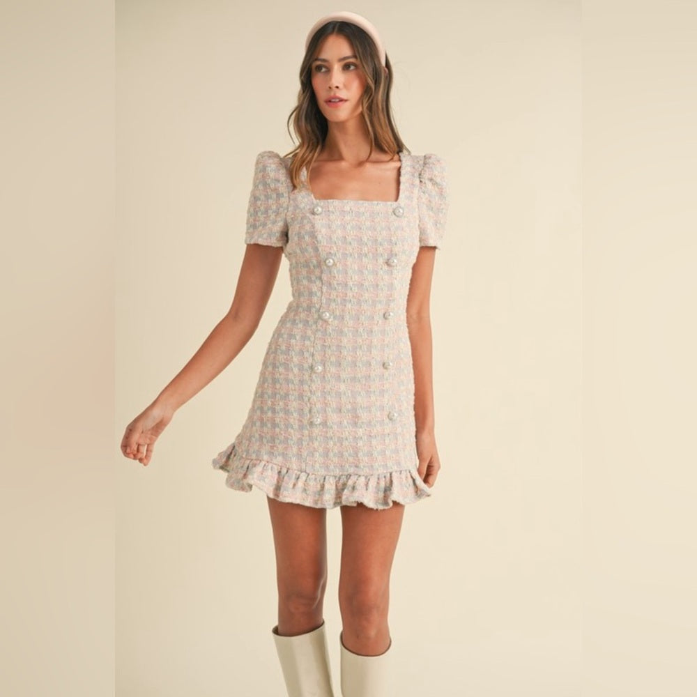 EMILY PEARL BUTTON MINI DRESS