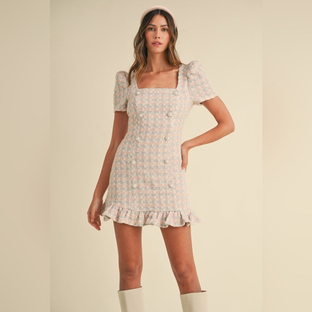 EMILY PEARL BUTTON MINI DRESS