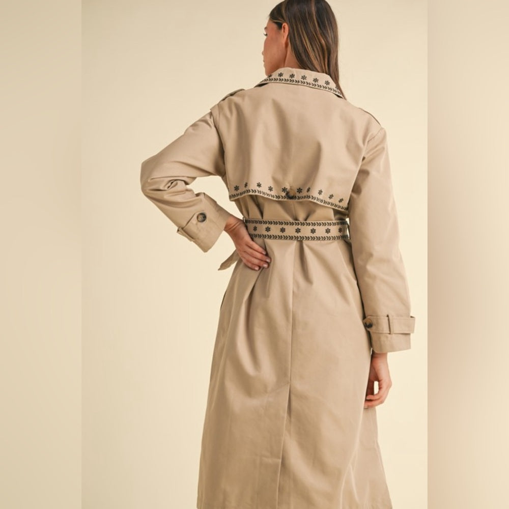 DOUBLE BREASTED EMBROIDERED TRENCHCOAT