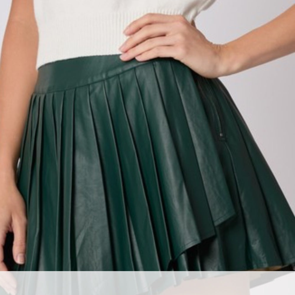 GREEN PLEATED SKIRT WITH BUILT IN SHORTS