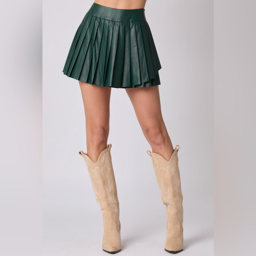 GREEN PLEATED SKIRT WITH BUILT IN SHORTS