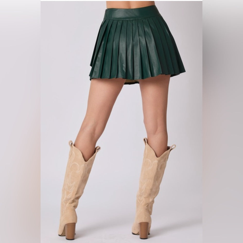 GREEN PLEATED SKIRT WITH BUILT IN SHORTS