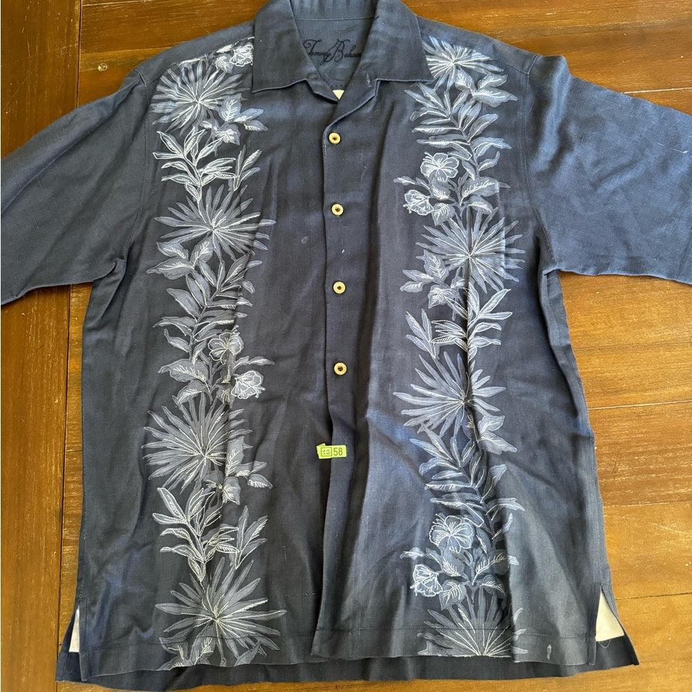 Tommy Bahama Men's Navy Floral Embroidered Shirt