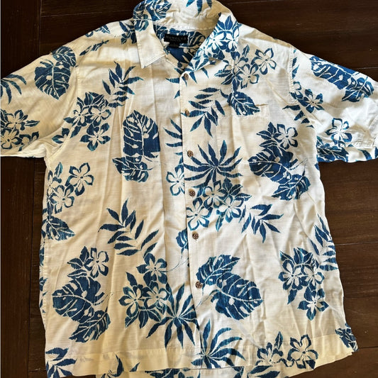 Honolua Surf Co. Men's White and Blue Floral Shirt