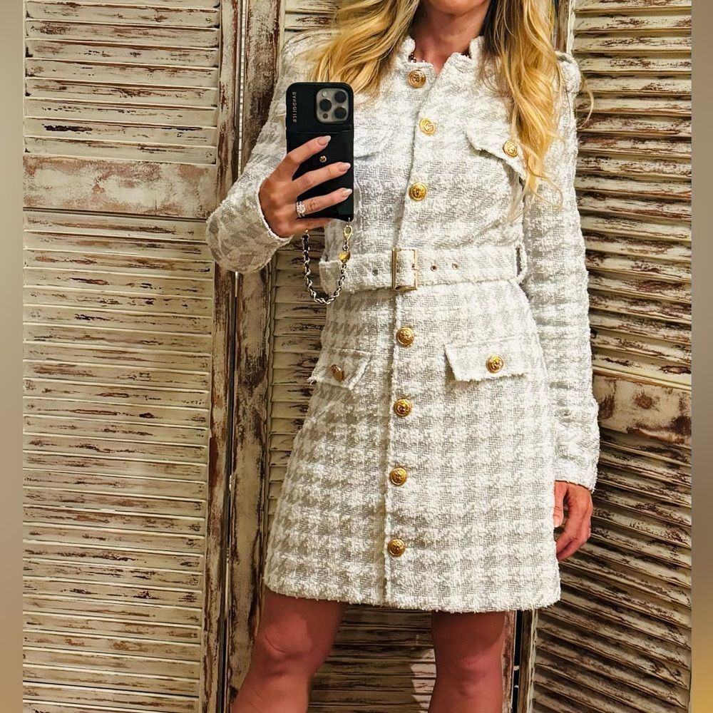 Elena White Silver Tweed Blazer Dress- New Arrival