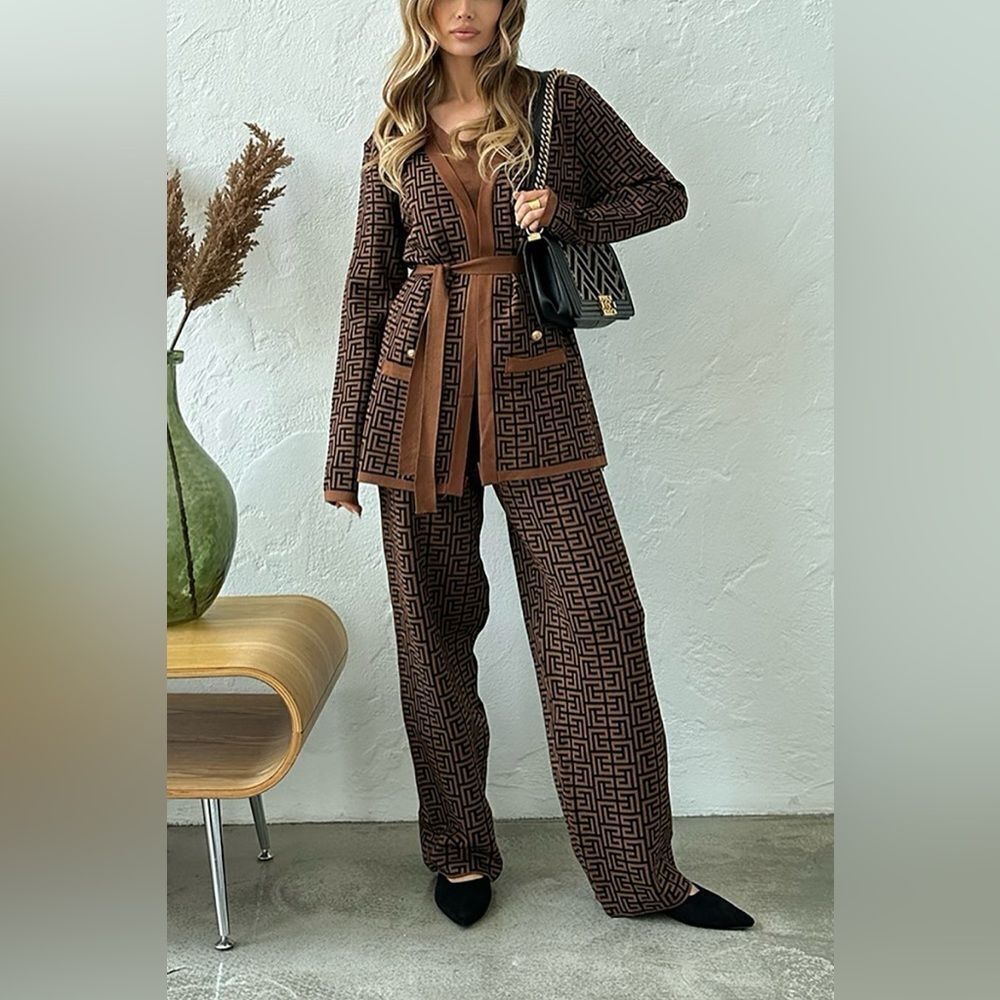 Three Piece Knit Set in Brown