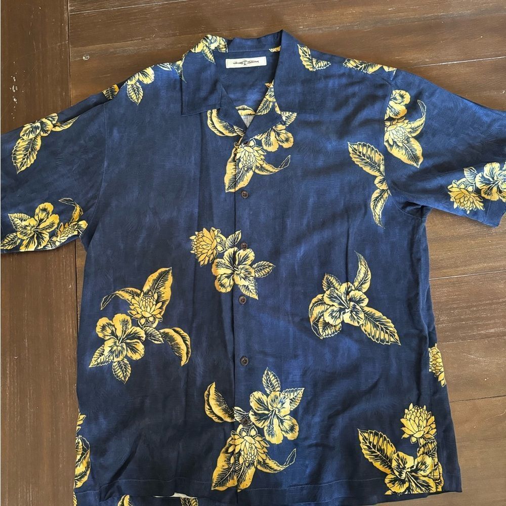 Tommy Bahama Blue and Yellow Floral Shirt