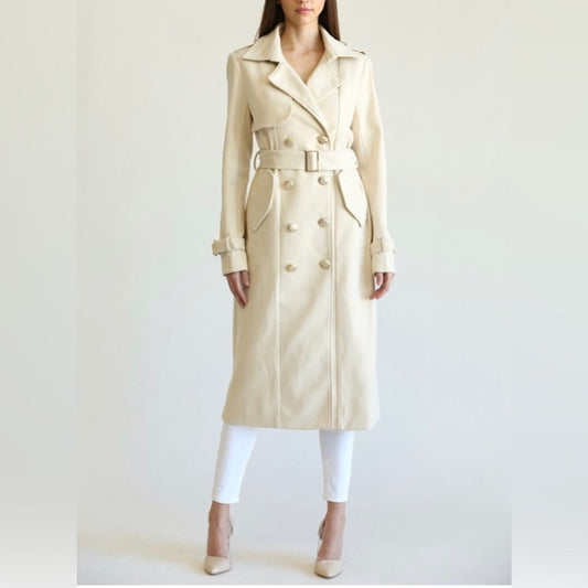Ioana Gold Buttons Trench Coat in Beige