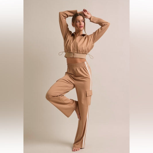 501. Jacket and Track Pant Suit Set- TAN