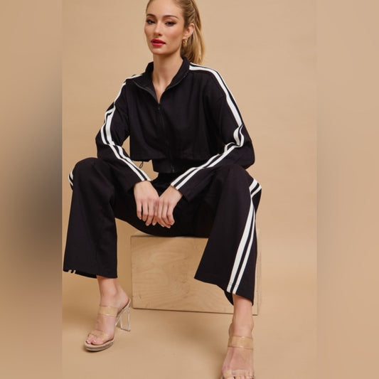 502. Jacket and Track Pant Suit Set- BLACK