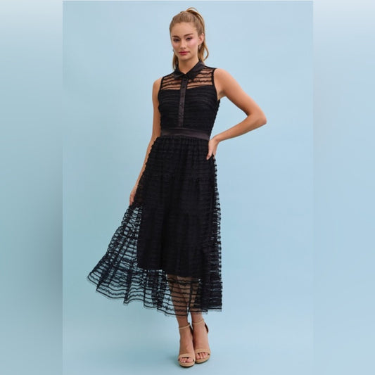 504. Elegant Black Lace Midi Dress