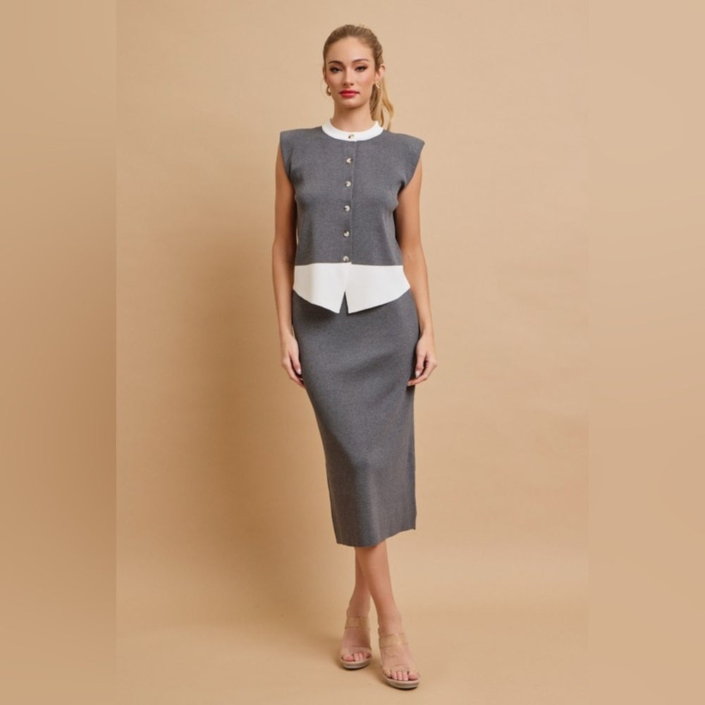 Gray Sleeveless Midi Skirt Set