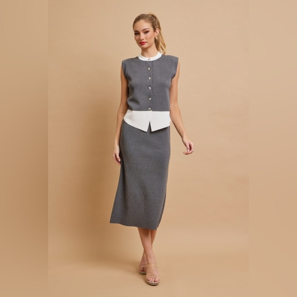 Gray Sleeveless Midi Skirt Set