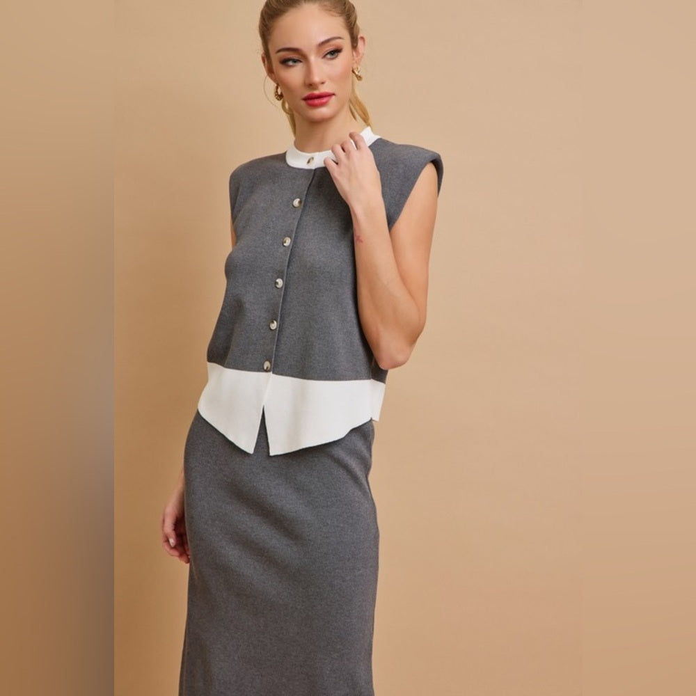 Gray Sleeveless Midi Skirt Set