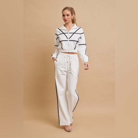 Jackie White and Black Striped Jumpsuit