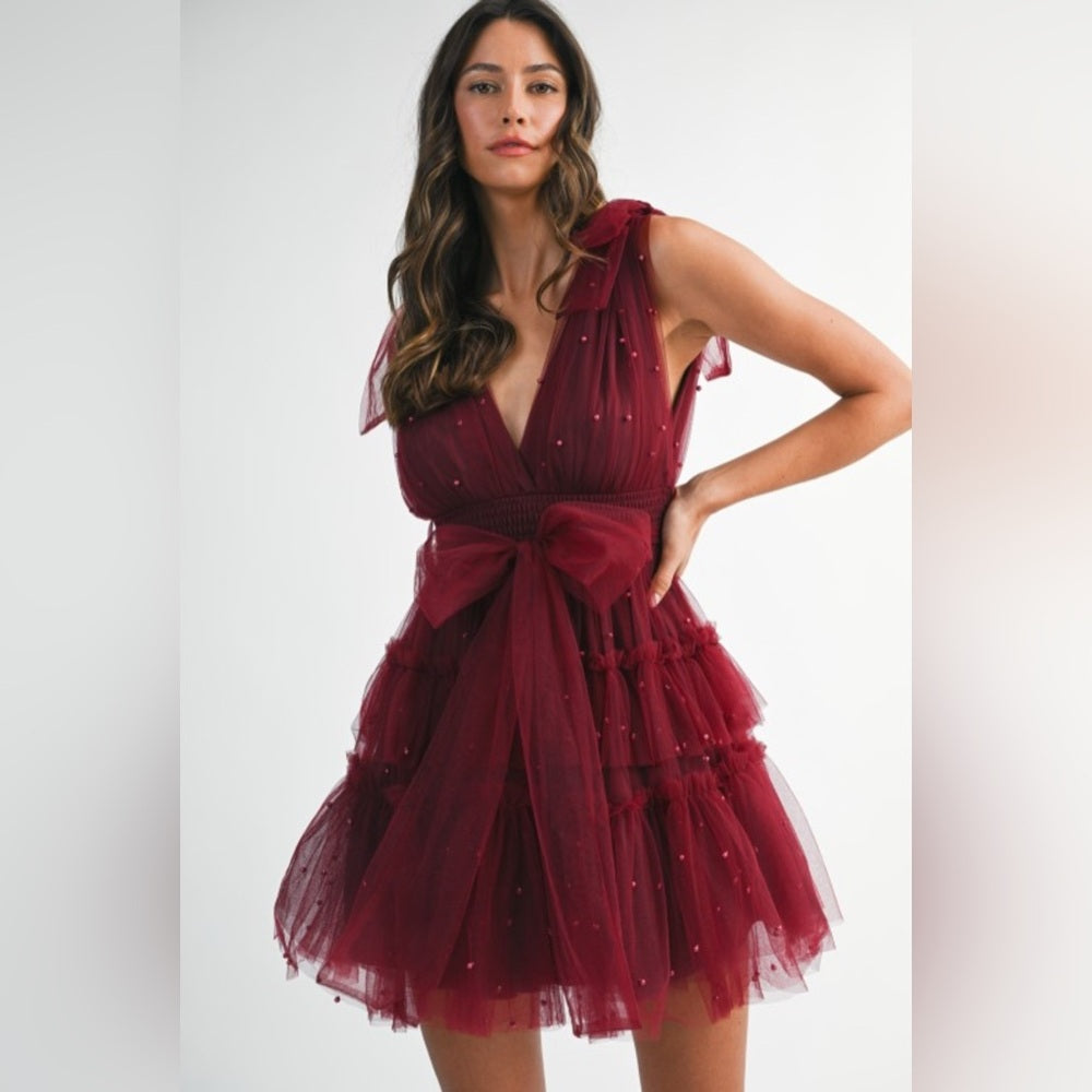 Elegant Burgundy Tulle Dress