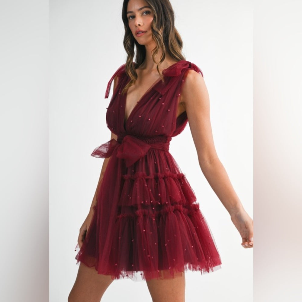 Elegant Burgundy Tulle Dress