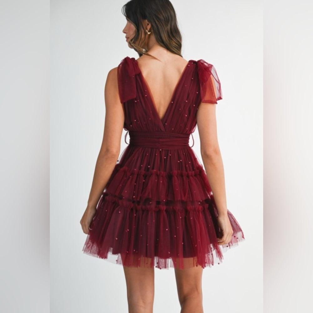 Elegant Burgundy Tulle Dress