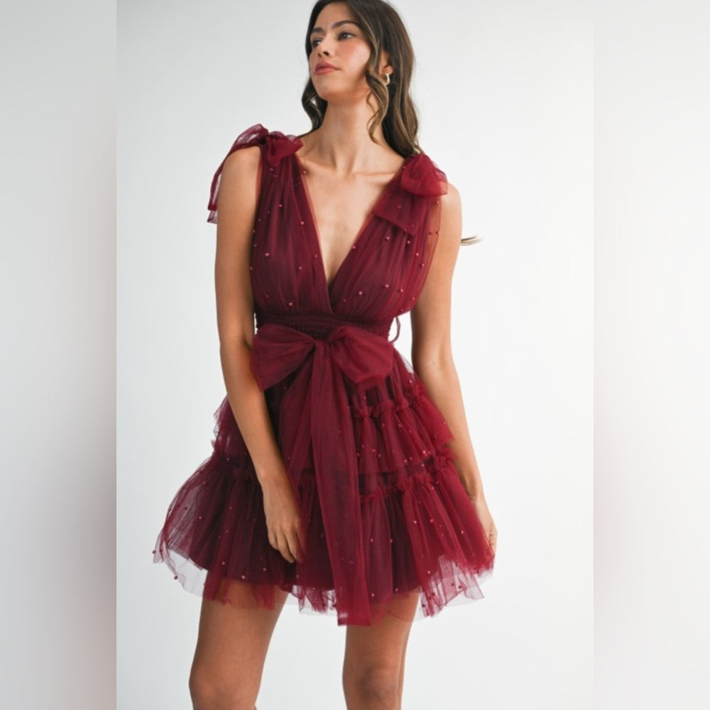 Elegant Burgundy Tulle Dress
