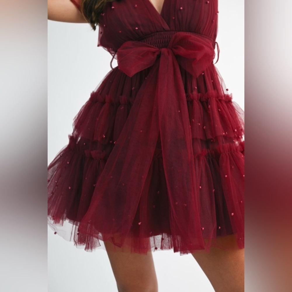 Elegant Burgundy Tulle Dress