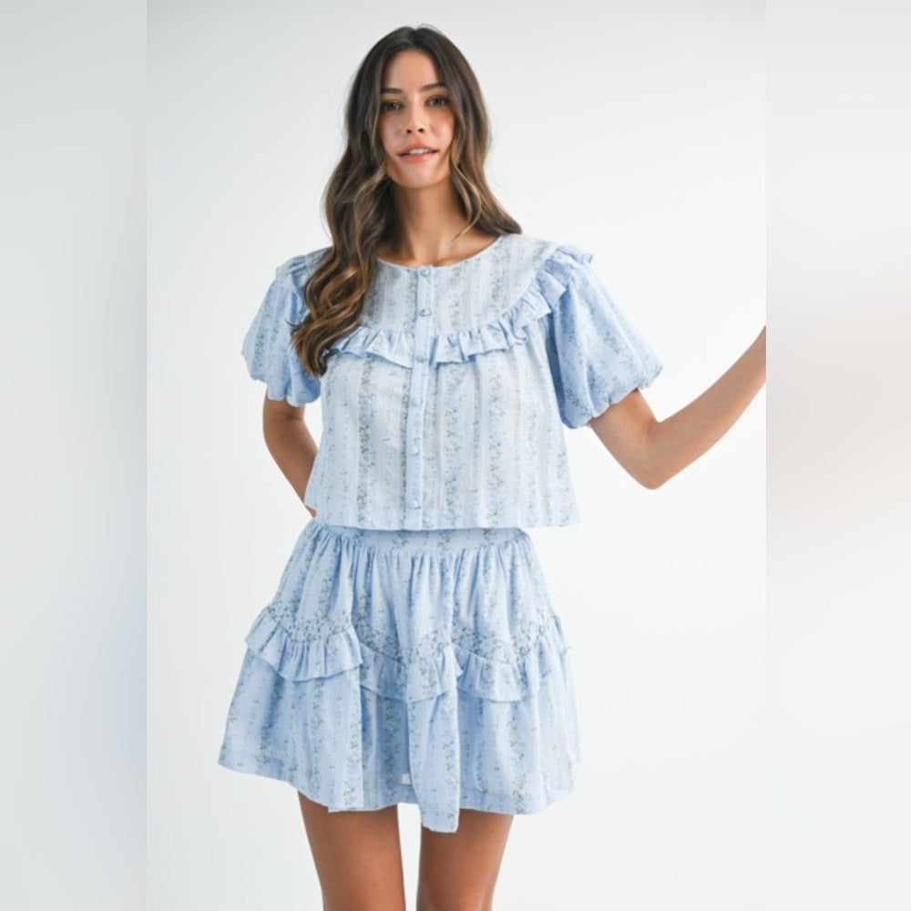 Light Blue Ruffled Two-Piece Set