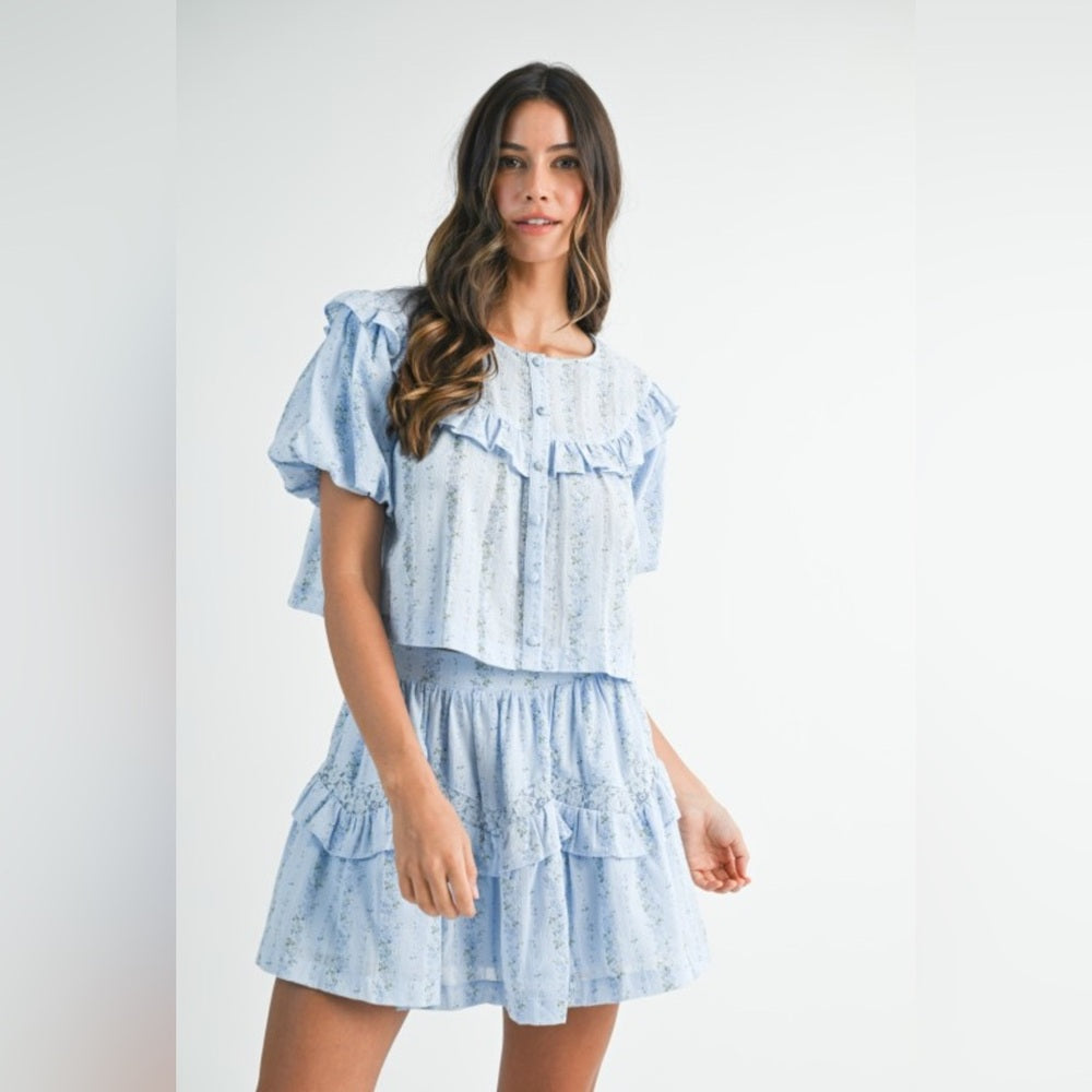 Light Blue Ruffled Two-Piece Set