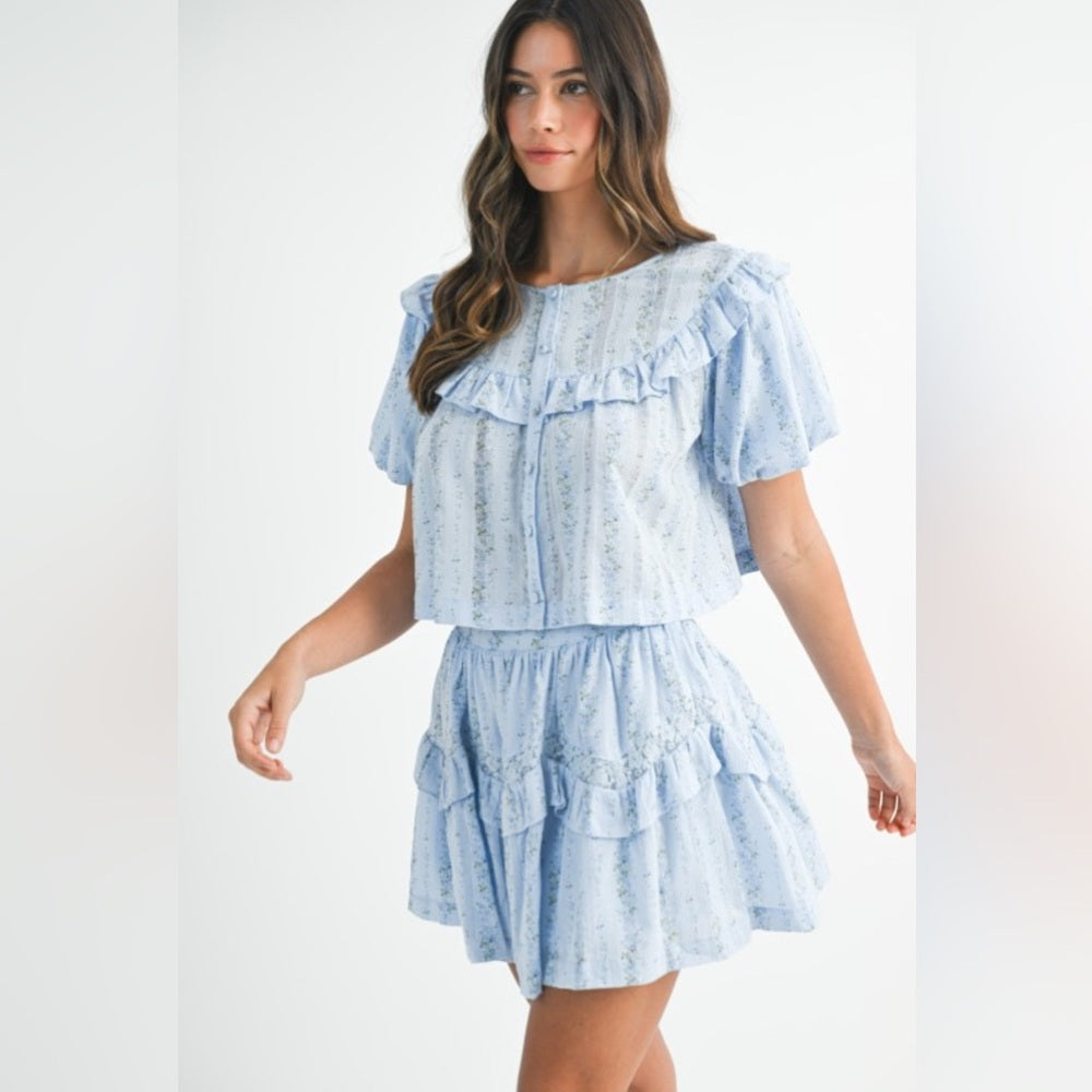 Light Blue Ruffled Two-Piece Set