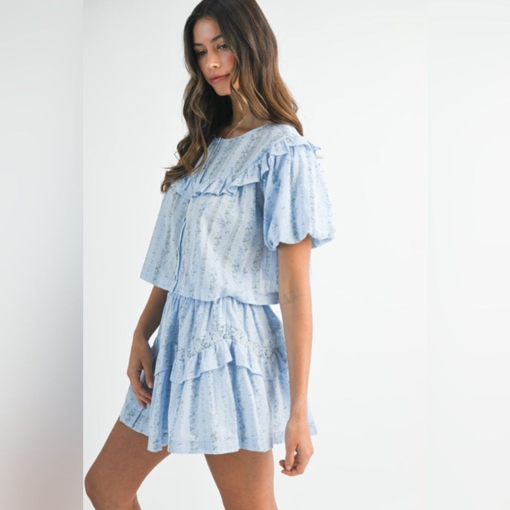 Light Blue Ruffled Two-Piece Set