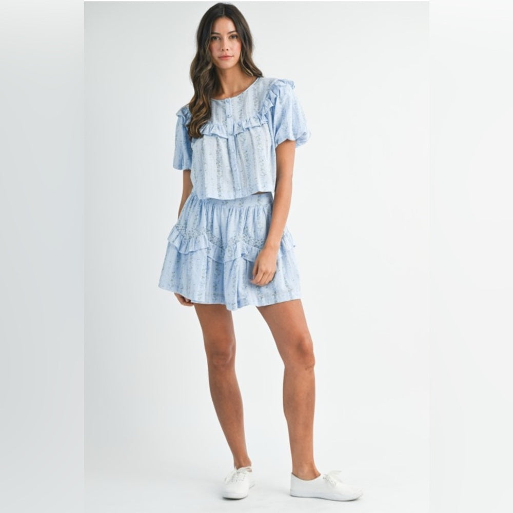 Light Blue Ruffled Two-Piece Set
