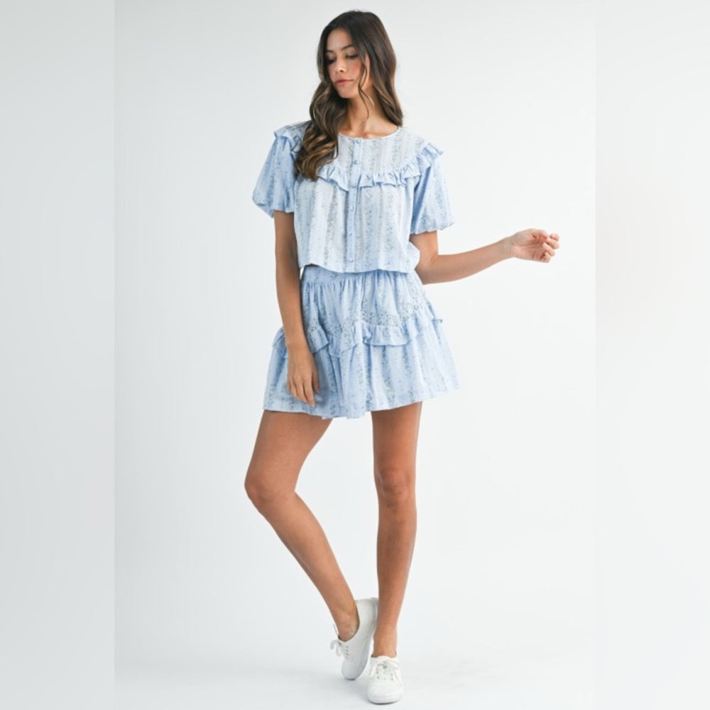Light Blue Ruffled Two-Piece Set
