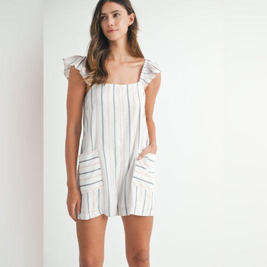 Striped Ruffle Sleeve Romper