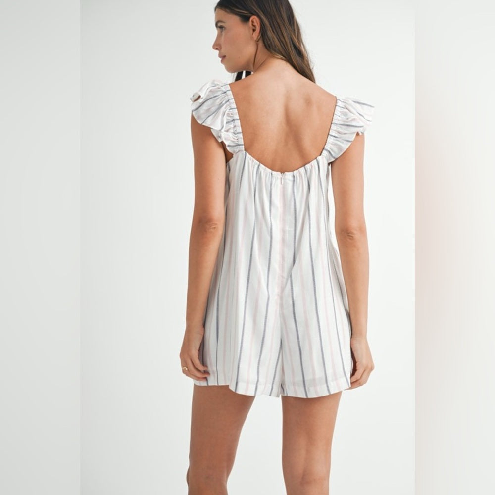 Striped Ruffle Sleeve Romper