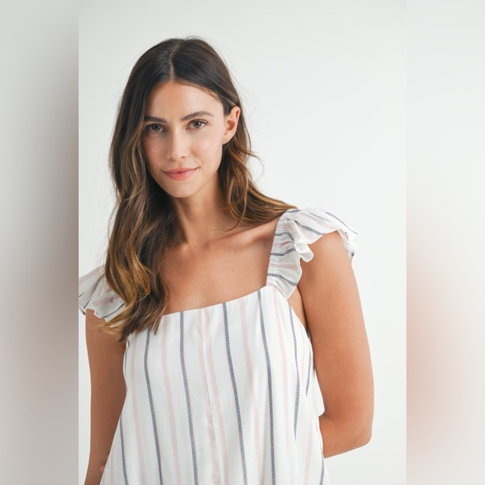Striped Ruffle Sleeve Romper