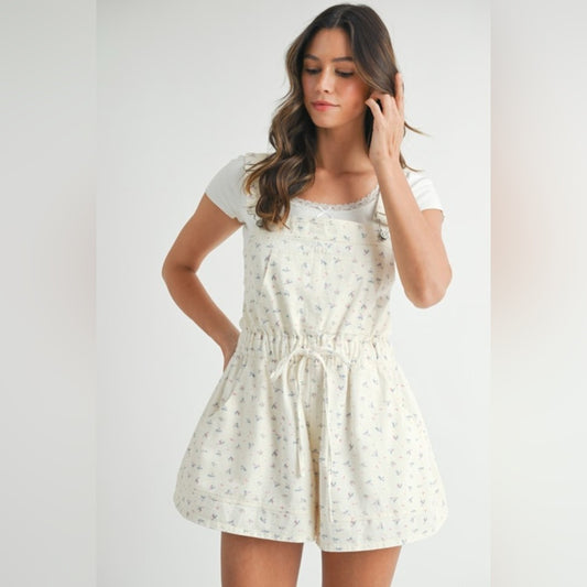 Whitney Cream Floral Overall Romper