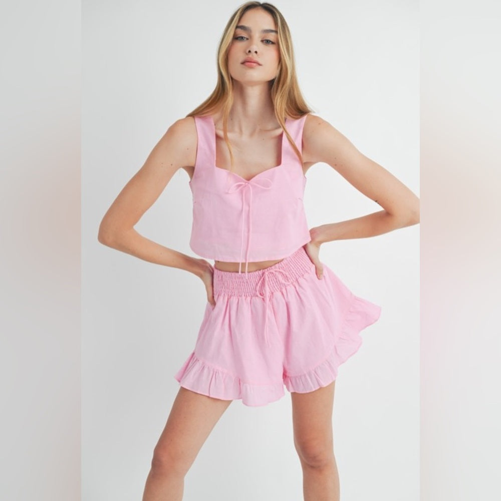 Pink Sleeveless Top and Ruffle Shorts Set