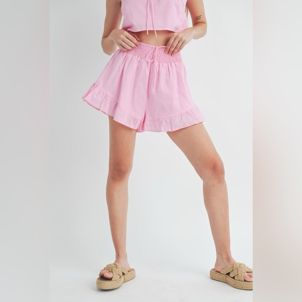 Pink Sleeveless Top and Ruffle Shorts Set